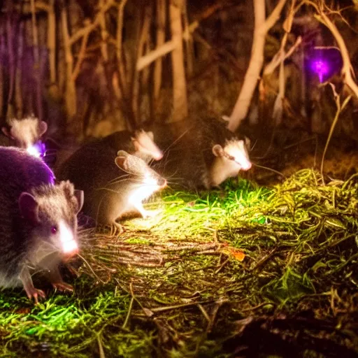 Image similar to photo of opossum birthday party in the forest at night