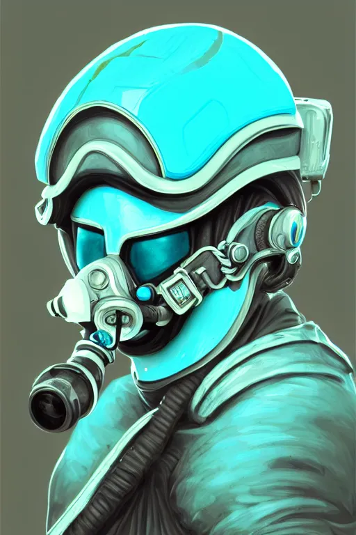 Prompt: turquoise helmet, Pilot's breathing mask, fantasy, magic, ultra detailed, digital art, trending on artstation, illustration