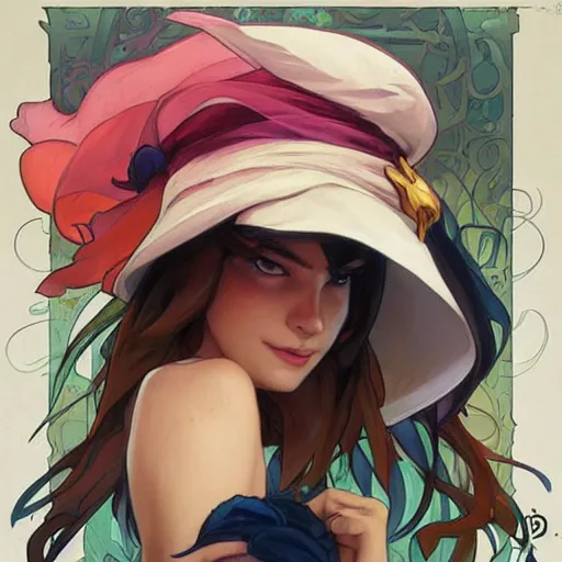 Prompt: a hat in time, art by artgerm and greg rutkowski and alphonse mucha