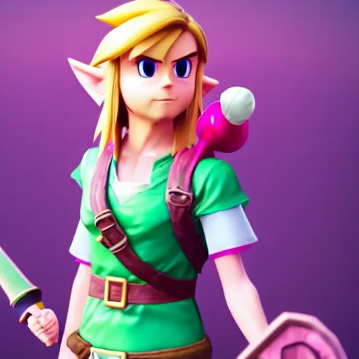 Prompt: Link from The Legend of Zelda in a pink dress, fully detailed, high quality , 4k , octane render , soft lightening , masterpiece