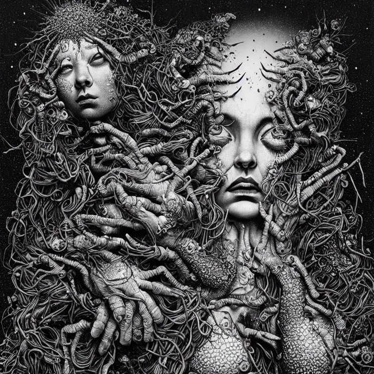 Prompt: Goddess of despair painting by Dan Hillier, intricate, highly detailed, trending on artstation, artstationHD, artstationHQ, 4k, 8k, sharp, deep vibrant colors