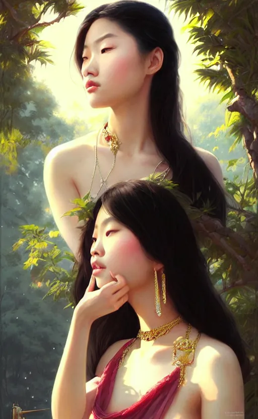 Image similar to a beautiful young charming asian goddess with sundress and jewelry | | winter, realistic shaded, unpleasant face, good looking, fine details, dior, lv, realistic shaded lighting poster by greg rutkowski, macoto takahashi, magali villeneuve, artgerm, jeremy lipkin and michael garmash