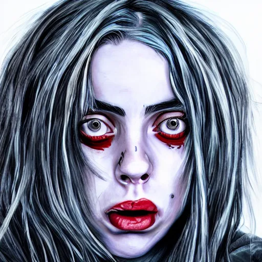 Image similar to Billie Eilish scary painting very detailed 4K