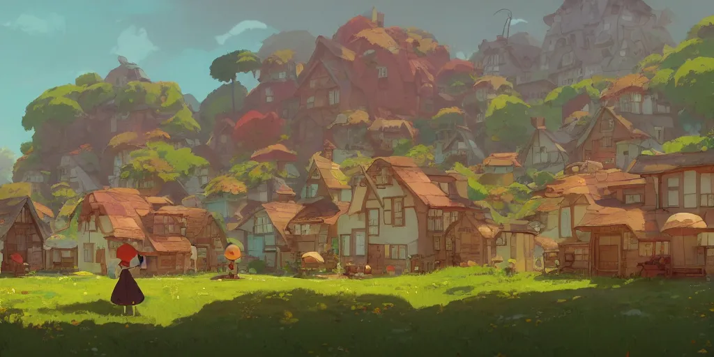 Prompt: small village made of mushroom houses by cory loftis & akihiko yoshida & james gilleard & atey ghailan & makoto shinkai & goro fujita & studio ghibli, rim light, exquisite lighting, clear focus, very coherent, plain background, soft painting, photorealistic, unreal engine 5, 4 k