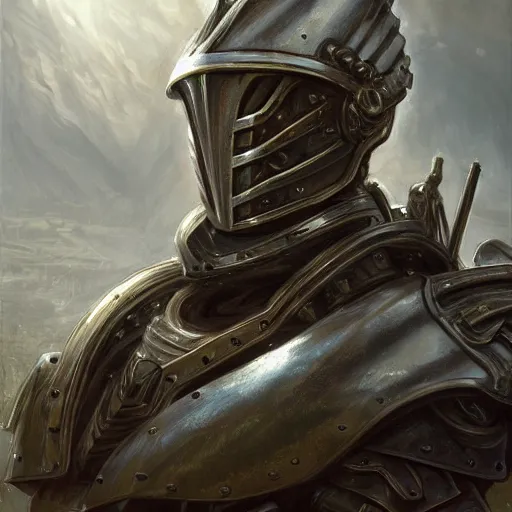 Image similar to epic portrait an male warrior in an marine armor, epic, cool, metal, shiny, digital painting, artstation, concept art, soft light, hdri, smooth, sharp focus, illustration, fantasy, intricate, elegant, highly detailed, D&D, matte painting, in the style of Greg Rutkowski and Alphonse Mucha and artemisia, 8k, highly detailed, jurgens, rutkowski, bouguereau, pastoral, rustic, georgic, detailed concept art, illustration, colorful pastel, painting, detail, ultra detailed, digital art, 4K,