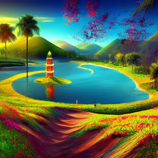 Image similar to muslim and paradise digital art beautiful landscape 4 k quality super realistic