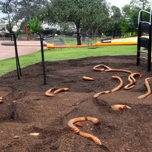 Image similar to pit of venomous snakes next to children's playground