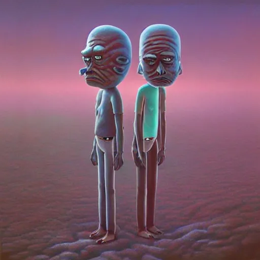 Image similar to Rick & Morty made by Zdzislaw Beksinski, 4k detailed art