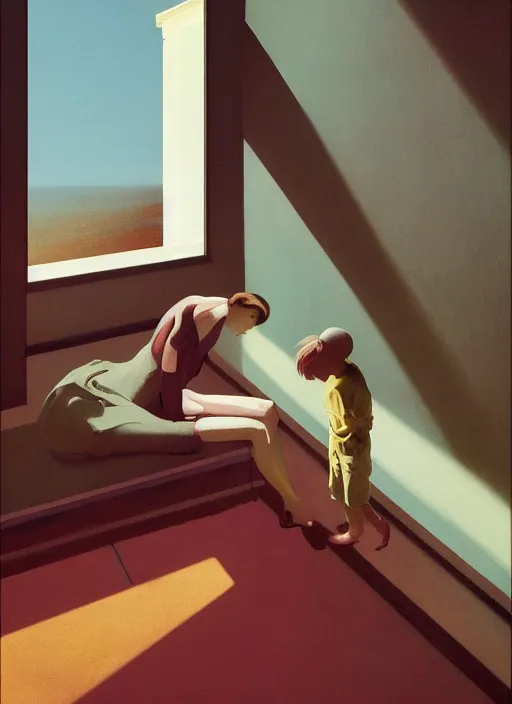 Image similar to time does not exist anymore by edward hopper and james gilleard, zdzislaw beksinski, open ceiling, highly detailed, painted by francis bacon, painted by james gilleard, surrealism, airbrush, ilya kuvshinov, wlop, stanley artgerm, very coherent, art by takato yamamoto and james jean