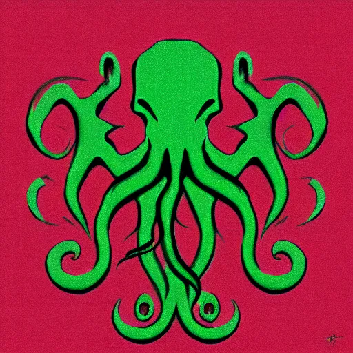 Image similar to a cute cthulhu icon drawn in the style of rockwell kent