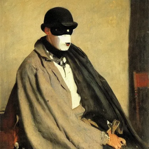 Prompt: portrait of a masked vigilante by alfred stevens