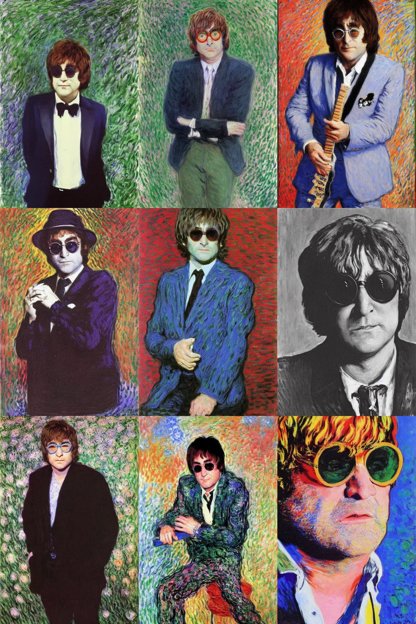 Prompt: Portrait of Elton John Lennon in 1970 by Claude Monet