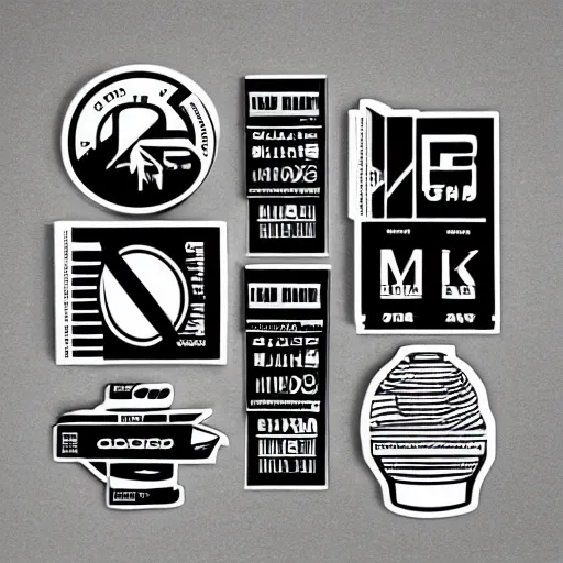 Image similar to black on white graphic design stickers in style of david rudnick, eric hu, y 2 k,