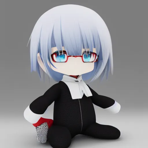 Prompt: cute fumo plush of a white - haired prankster, anime, vray