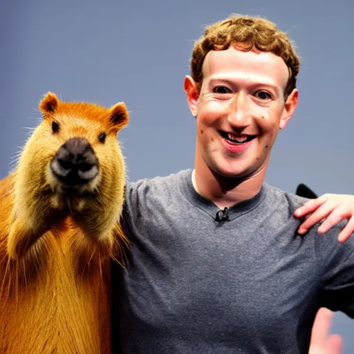 Image similar to Mark Zuckerberg holding a live capybara