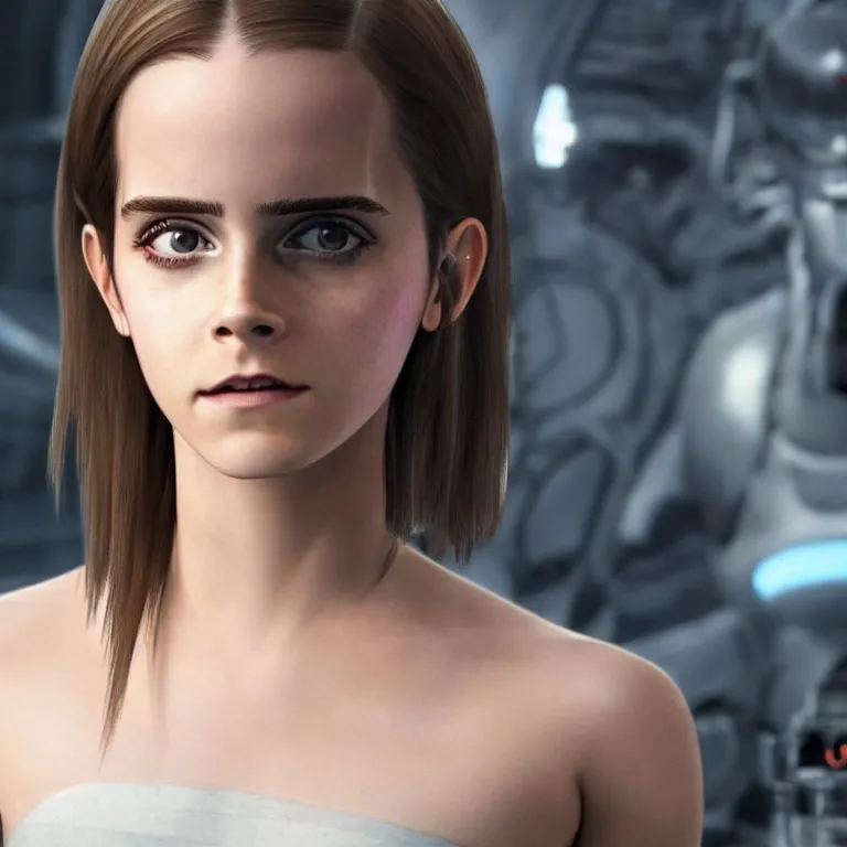 Prompt: scifi emma watson looks like alita battle angel, big eyes, smiling face, extremely high detail, extremely high detailed face, cyborg, photorealism, emma watson, sony a 7 r