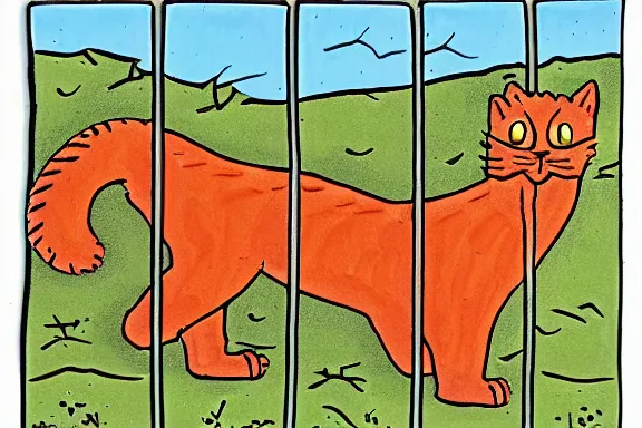 Image similar to a very intricate panel of the comic heathcliff starring heathcliff the orange cat, award - winning crisp details