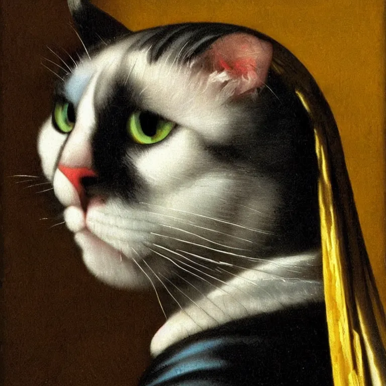 Image similar to A beautiful ragdoll cat with a pearl earring by Johannes Vermeer