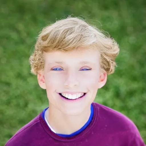 Prompt: a beautiful 1 1 yo boy from florida, blond, joyfully smiling at the camera, blue eyes. healthy