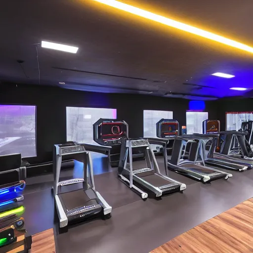 Prompt: photo of a rgb gaming gym