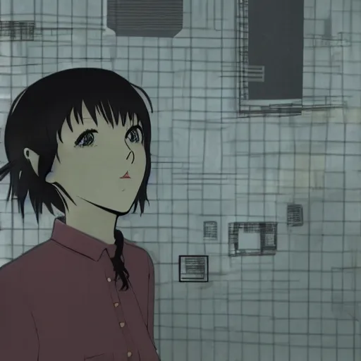 Image similar to a serial experiments lain inspired scenery artwork