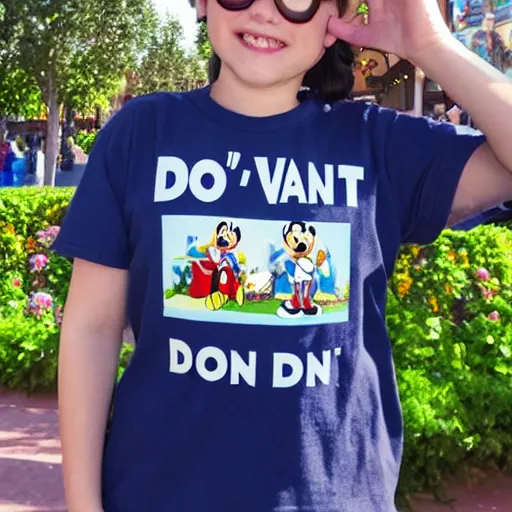 Image similar to walking around disneyland with shirt that says'i don't want to adults today ', highly detailed, high definition, ultra realistic