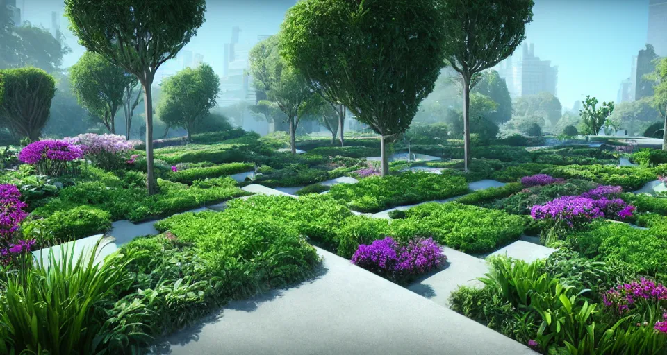 Image similar to gardens of the future, hyper realistic render, 8 k render, unreal engine 5 render