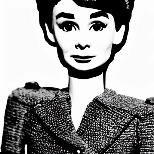 Image similar to audrey hepburn cos play king george iii, stop motion vinyl action figure, plastic, toy, butcher billy style