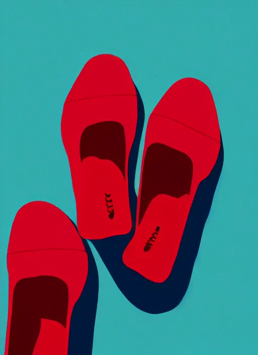 Image similar to minimal movie poster, mismatched red shoe and blue shoe