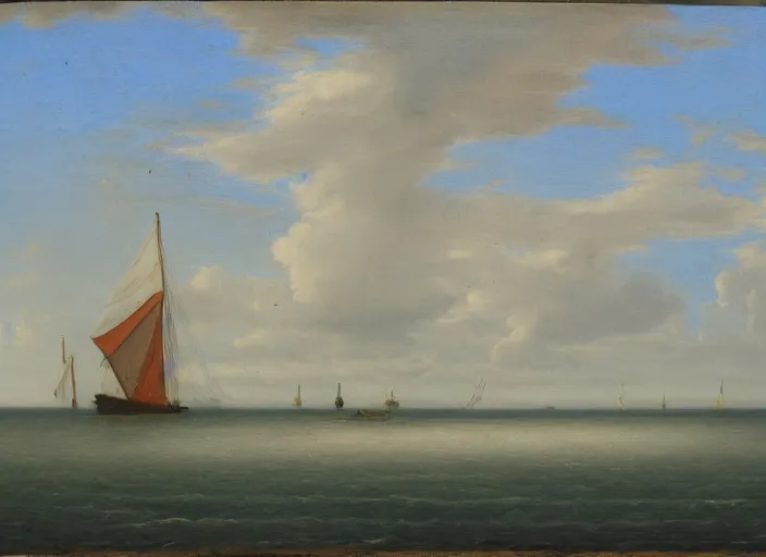 Image similar to waddenzee, the netherlands as the background in the style of hudson river school of art, oil on canvas