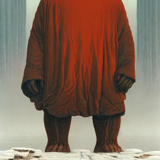 Image similar to anthropomorphic hippopotamus humanoid in orange robes by wayne barlowe, water temple, winter, fantasy