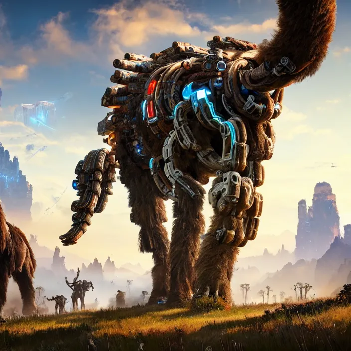 Prompt: photo of a cybernetic mammoth in the style of horizon zero dawn, highly detailed, 4 k, hdr, smooth, sharp focus, high resolution, award - winning photo