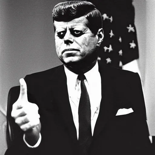 Prompt: Satanic States of America, alternate history, goth John F Kennedy, gothic president, 1961 photograph, occult