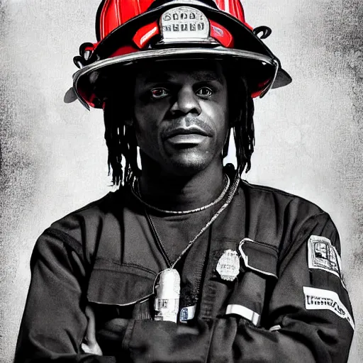 Image similar to chief keef as a firefighter digital art very detailed 4 k detailed super realistic