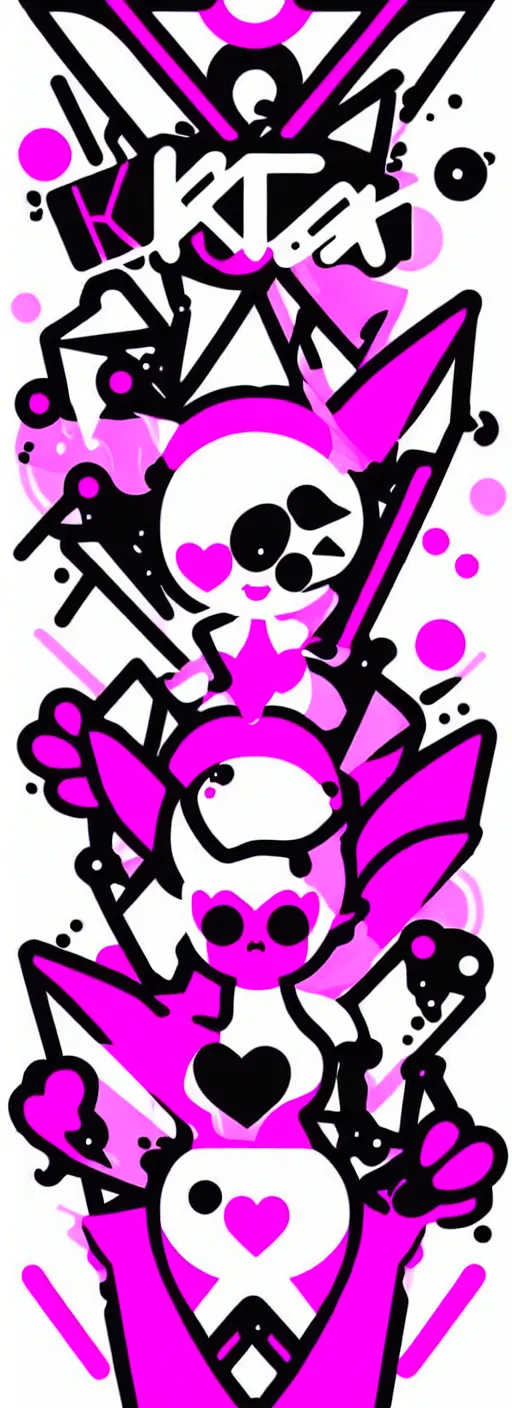 Prompt: digital illustration, kawaii cyber pixie, vector typography logotype, white and black and fuchsia colors, y 2 k aesthetic, graphic design