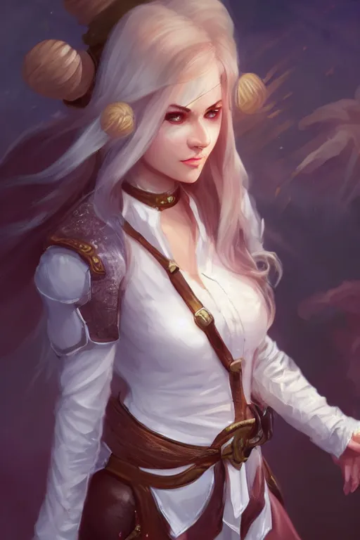 Prompt: full body, female bard, perfect face, white blouse, 8 k, magic the gathering, forest, d & d, artstation, high detail, smooth, coherent