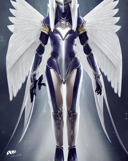 Image similar to perfect white haired attractive egyptian goddess with huge white dove wings, warframe armor, beautiful, symmetric, dreamy, half asian, pretty face, blue eyes, detailed, scifi platform, laboratory, experiment, 4 k, ultra realistic, epic lighting, android body, illuminated, cinematic, masterpiece, art by akihito tsukushi, voidstar