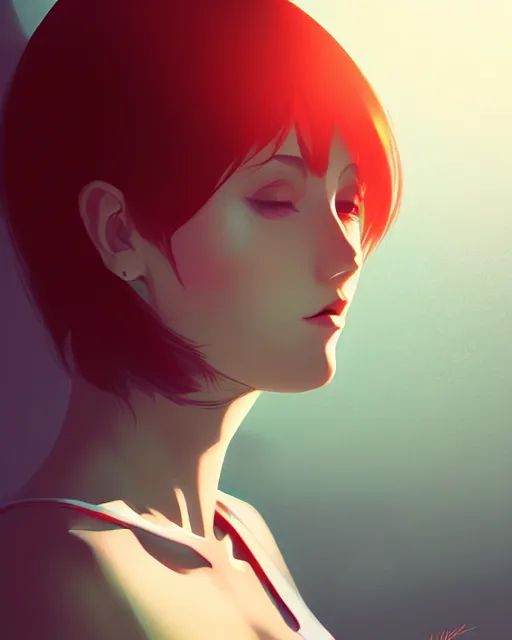 Image similar to a detailed portrait of a woman by ilya kuvshinov, digital art, dramatic lighting, dramatic angle