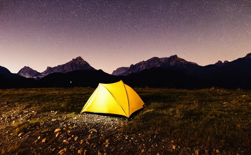 Image similar to night photography of a tent with mountains in the background