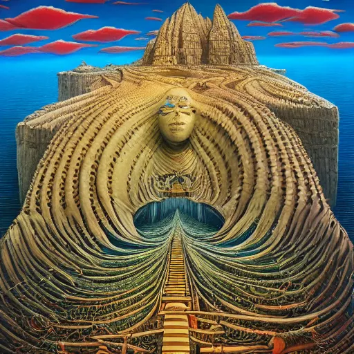 Image similar to the queen of the red sea by jacek yerka, alex gray, zdzisław beksiński, dariusz zawadzki, vladimir kush, jeffrey smith and h.r. giger, oil on canvas, 8k highly professionally detailed, trending on artstation