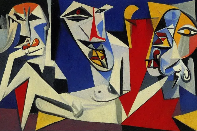 Prompt: depiction of greed by Pablo Picasso, Guernica style, two colors, clean edges, oil painting
