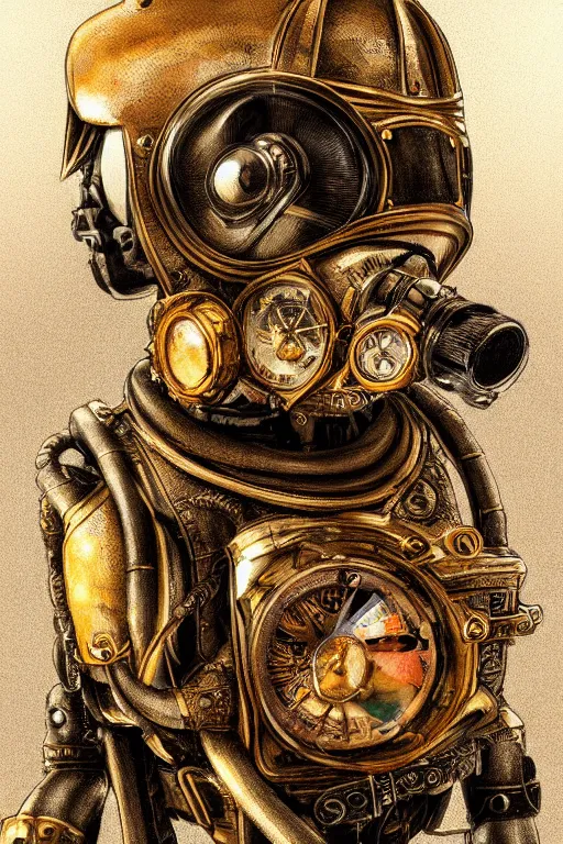 Image similar to steampunk helmet fantasy art mask robot ninja stylized digital illustration sharp focus, elegant intricate digital painting artstation concept art global illumination ray tracing advanced technology chaykin howard and campionpascale and cooke darwyn and davis jack