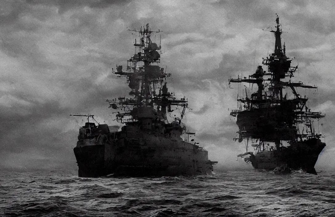 Prompt: ship ever further out to sea futuristic wanders in disconsolate disarray intact flawless ambrotype from 4 k criterion collection remastered cinematography gory horror film, ominous lighting, evil theme wow photo realistic postprocessing directed by kurosawa wanders in disconsolate disarray artists oeuvre jan van der heyden