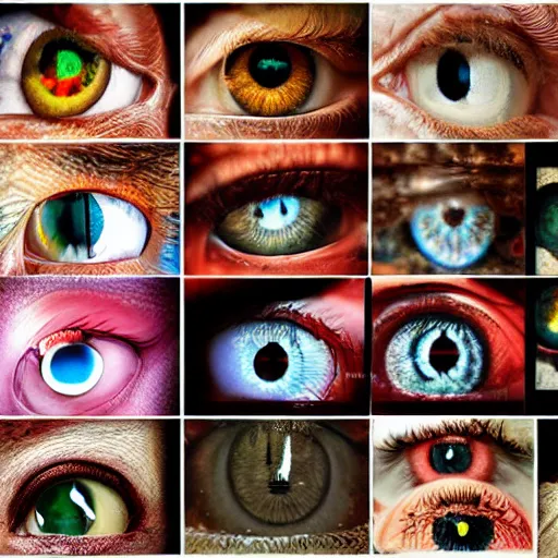 Image similar to collage, eyes, reflections, wall of eyes, hd photograph