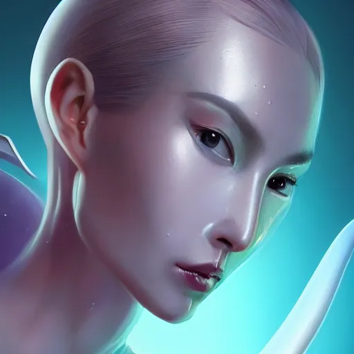 Image similar to masterpiece!!!! portrait of a futuristic android, science fiction, smooth technology, smooth body, fairy wings, intricate, headshot, highly detailed, digital painting, trending on artstation, concept art, sharp focus, cinematic lighting, illustration, art by masamune shirow , vivid colors, warm glows, particles, cgsociety