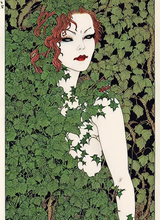 Image similar to poison ivy has the joker tied up in vines, intricate, art nouveau, art by takato yamamoto