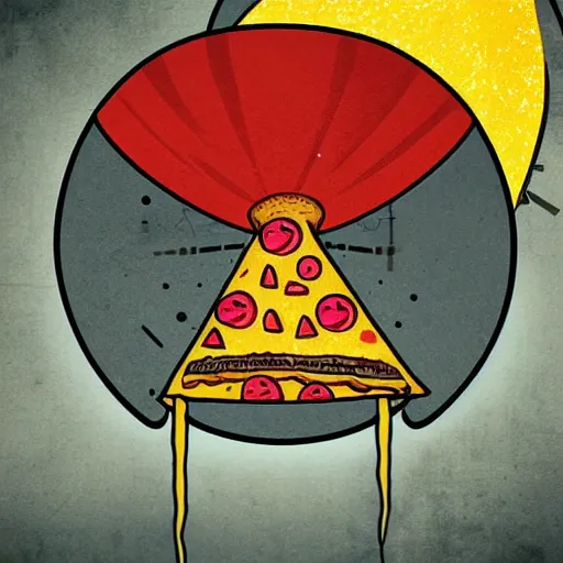 Prompt: a UFO abducts a pizza on top of a factory, steampunk, digital art