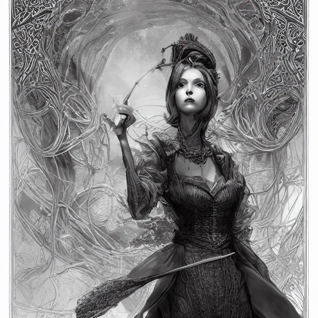 Prompt: the portrait of the lawful evil sorceress lawyer as an absurdly beautiful, graceful, elegant, sophisticated, woman, an ultrafine hyperdetailed illustration by kim jung gi, irakli nadar, intricate linework, bright colors, octopath traveler, final fantasy, unreal engine 5 highly rendered, global illumination, radiant light, detailed and intricate environment