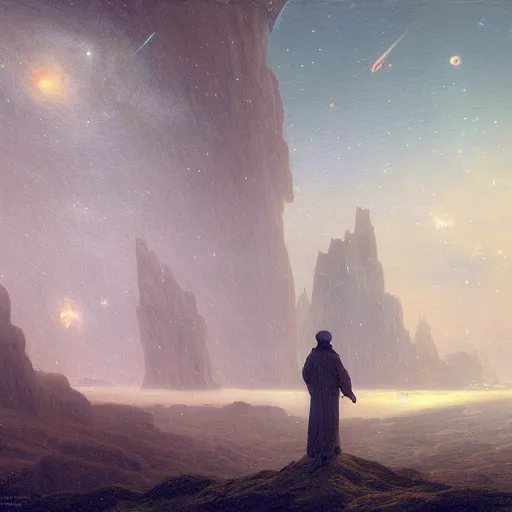 Image similar to a dream of a distant galaxy, by caspar david friedrich, matte painting trending on artstation hq