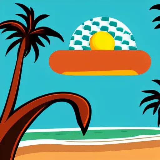 Image similar to waves in bottom front of a palm tree in front of a giant volleyball with seams vector logo, professional sports style, flat colour, svg, professional, sharp edges